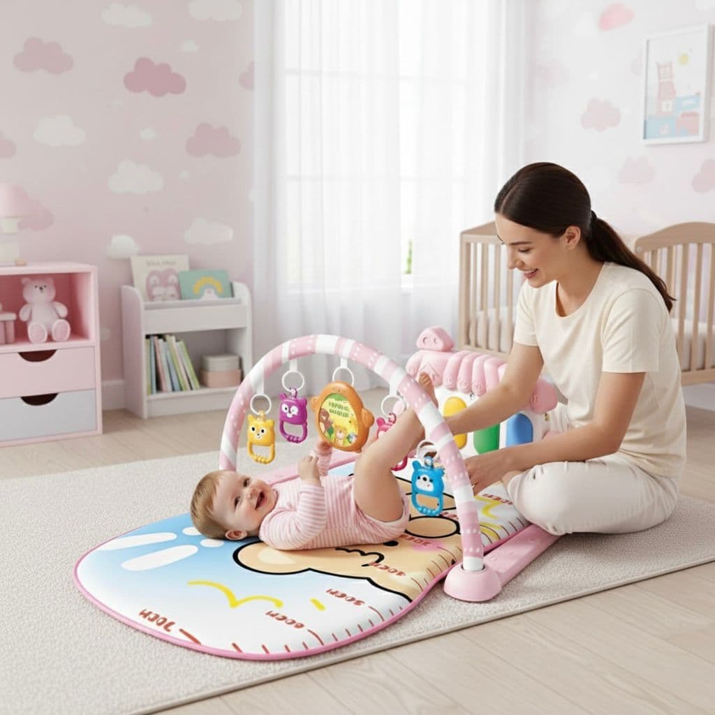 1 imagens disponíveis   Tapete Bebê de Atividades Musical com Piano Interativo Rosa e Azul