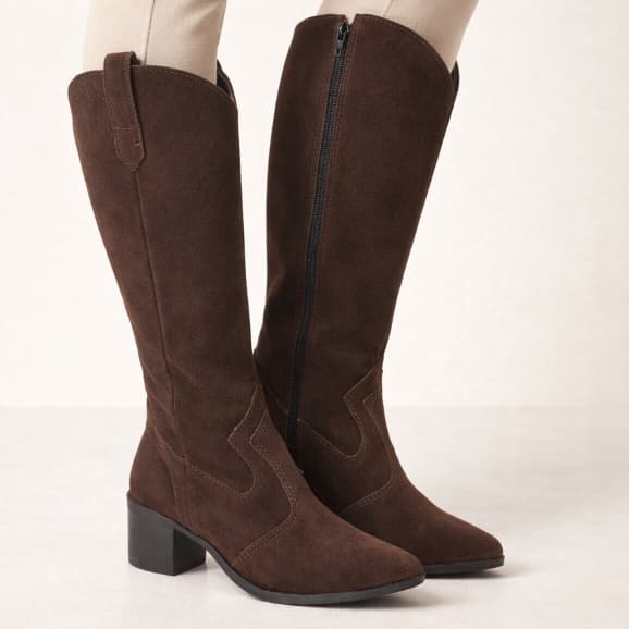 Bota Feminina Cano Longo Dhaffy Camurça Café Confortável