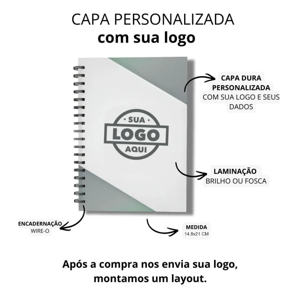 Kit 25 cadernos Personalizadas Sua arte, empresa, logo, nome