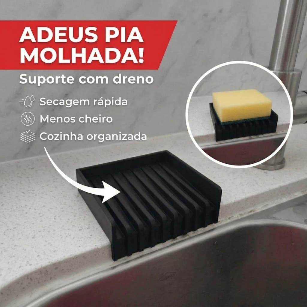 Suporte de Pia para Esponja com Dreno – Organização de Cozinha - Design Compacto Evita Água Parada