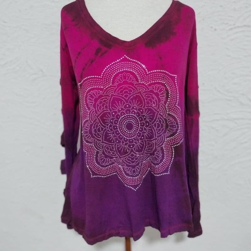 Blusa Feminina Tie Dye Mandala Manga Longa com Detalhe Vazado | Tam M
