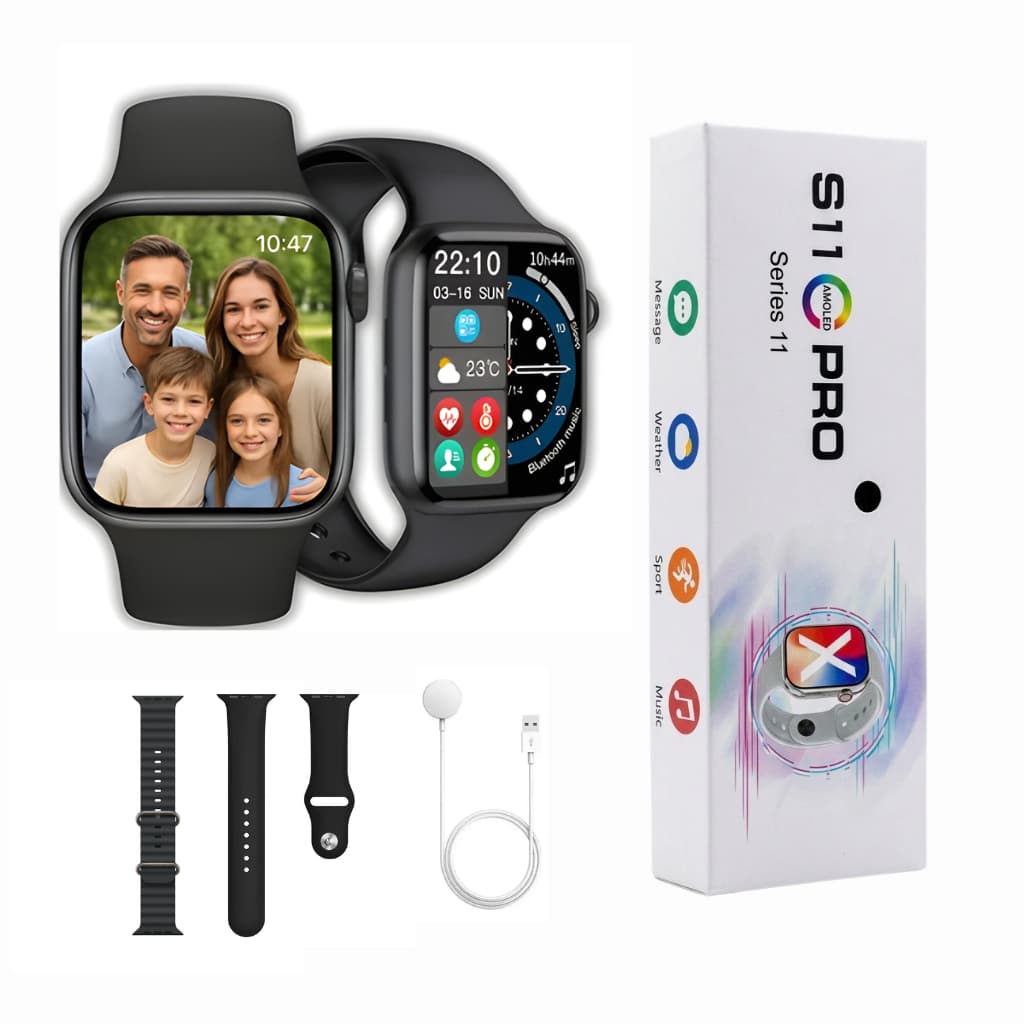 Smartwatch S11 Pro Série 11 AMOLED 2 Pulseiras Chamadas Bluetooth Relógio Inteligente Android iOS