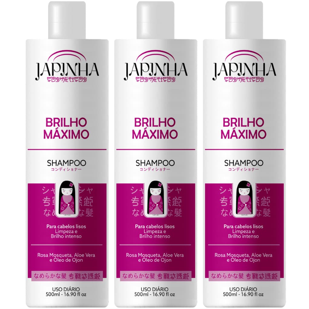 kit 3 Shampoo Brilho Máximo Revitalize Seus Fios Cabelos Fortes e Brilhantes
