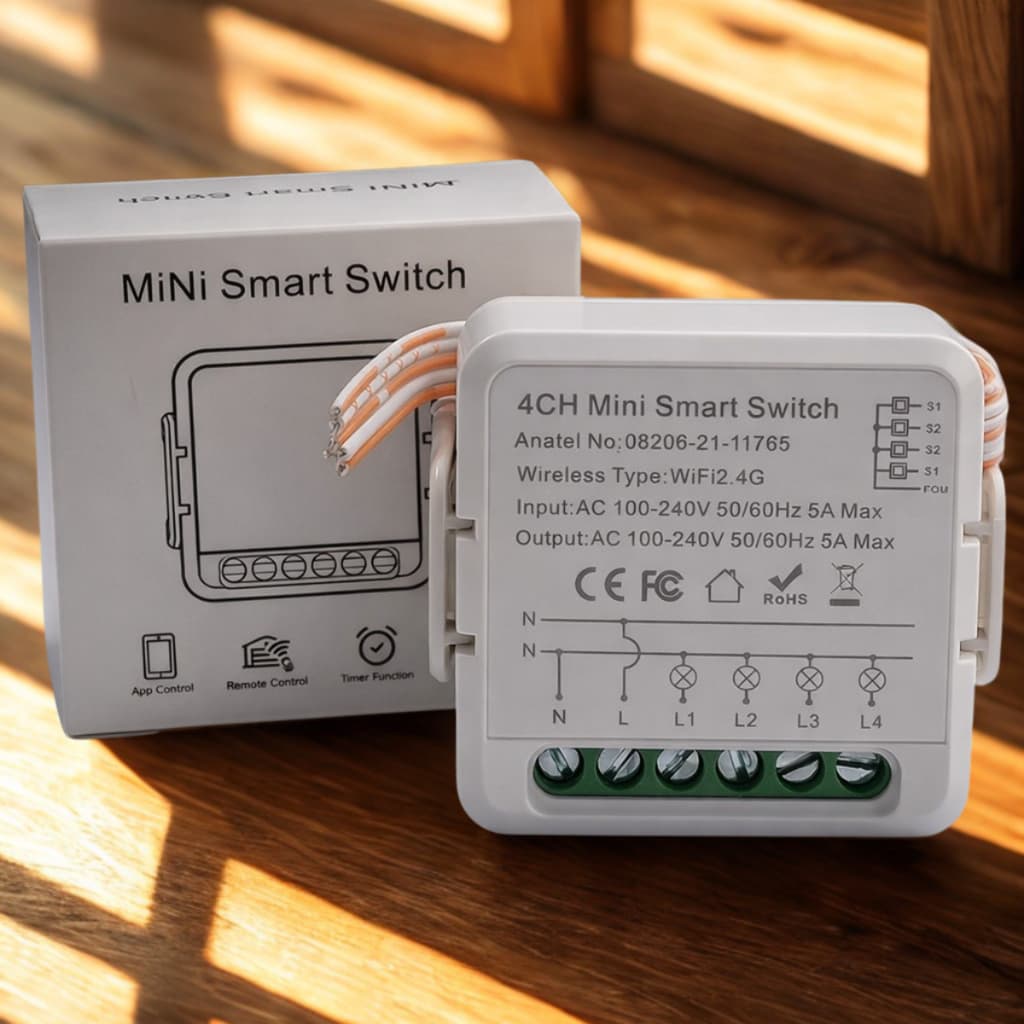 Mini Interruptor Inteligente Wi-Fi Tuya 4 Canais B204