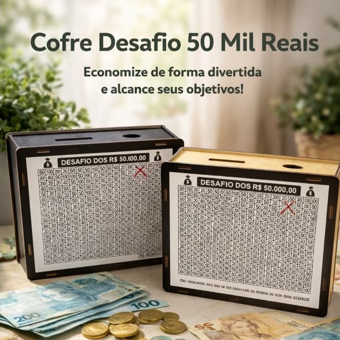Cofre Desafio 50000 Caixa Dinheiro De Madeira Cofre para Guardar Dinheiro Método Japonês