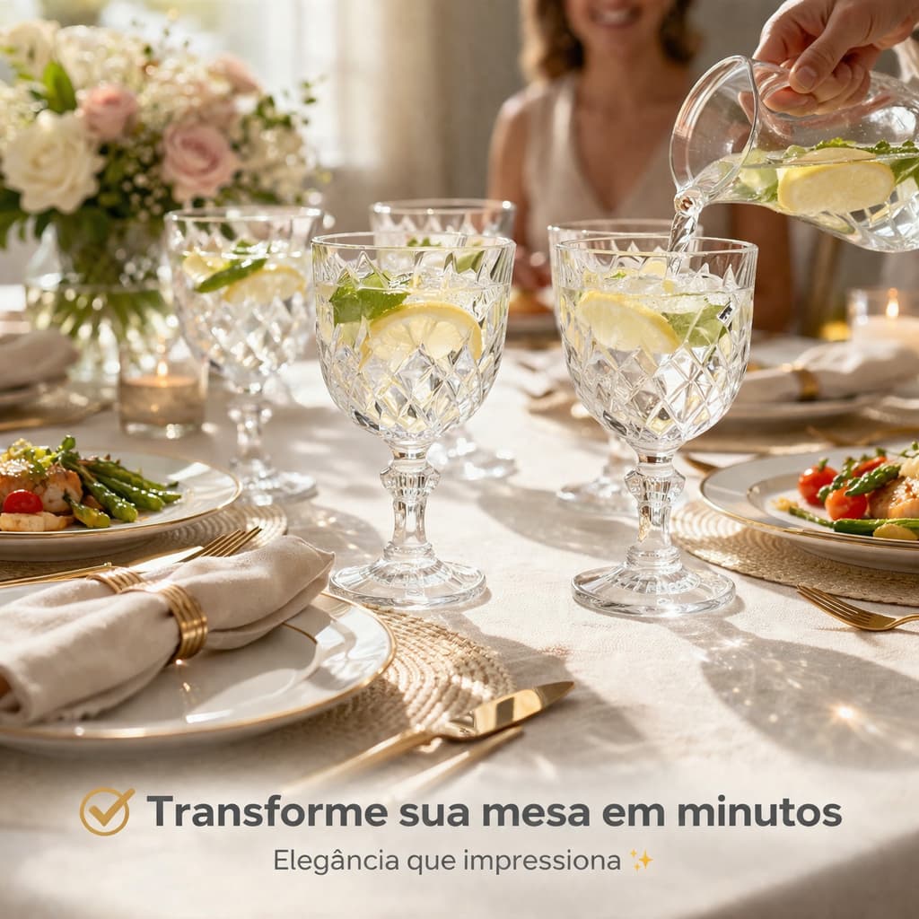 Conjunto Taças de Vidro Estilo Cristal Diamond 340 ml Vidro Reforçado Luxo Transparente