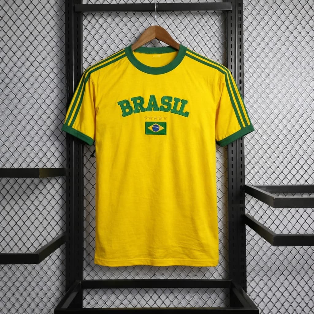 Camisa Bandeira do Brasil Bordada Torcedor Premium de Algodão