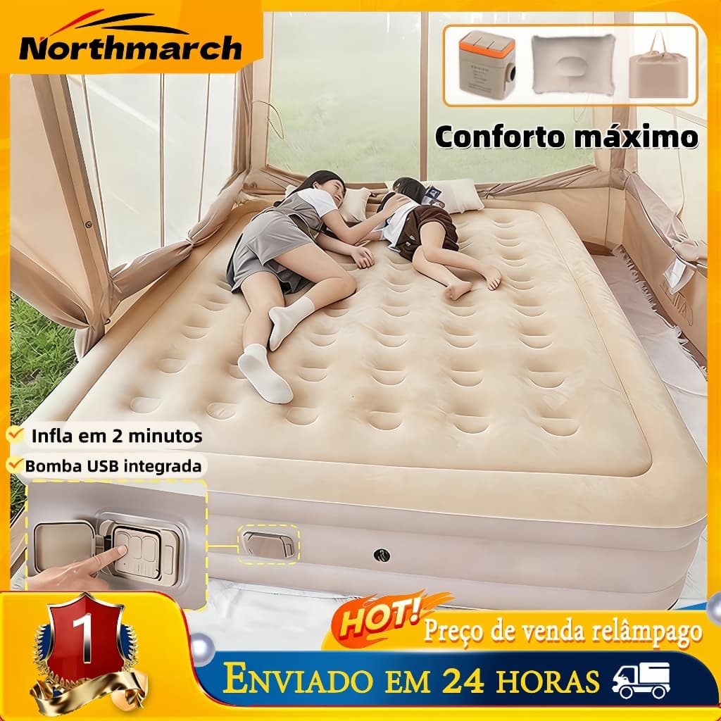 Colchão Inflável Casal Dobrável com Bomba Elétrica Cama Inflável Portátil para Camping e Casa