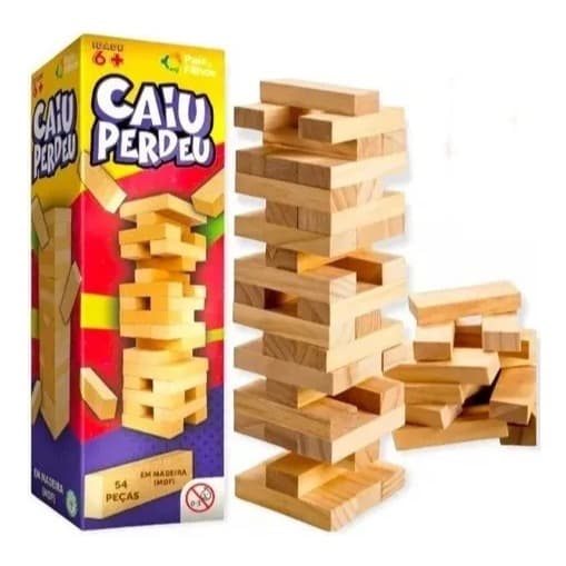 Jogo de Estratégia Caiu Perdeu Pais & Filhos 54 Peças MDF Madeira