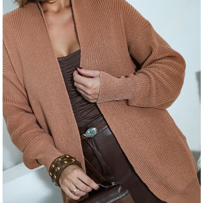 Cardigan Tricot Aberto Comprido Casaco Feminino Roupa Feminina Blusa Feminina Elegante Inverno