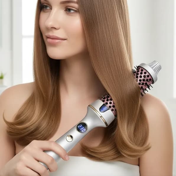 Escova Modeladora Térmica Profissional Display Digital Bivolt 230°C Com Cerdas Protetoras
