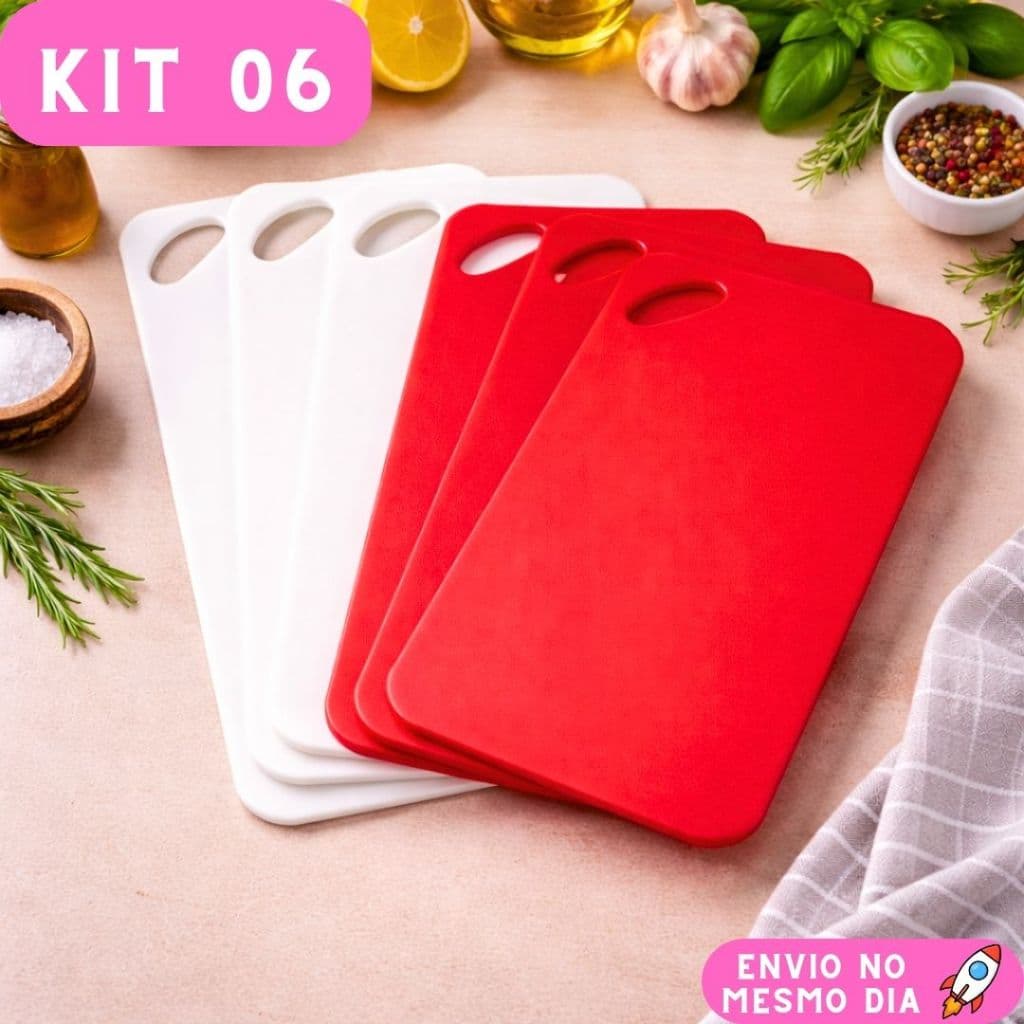 Kit 6 Tábua De Corte Superchef Pvc Cozinha de Churrasco Corte Carnes Branca Dupla Face Flexível