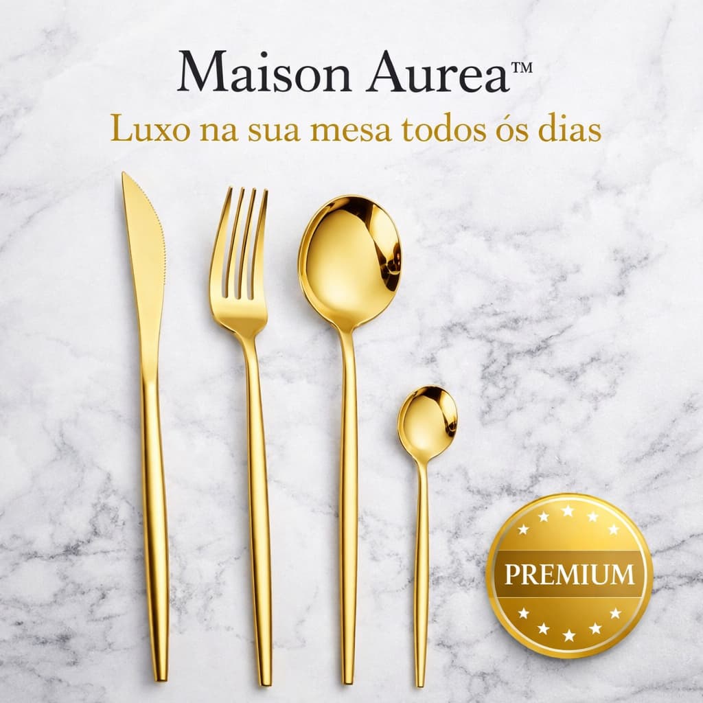 Kit Premium de Talheres Dourados 24 Peças – Eleve o Nível da Sua Mesa