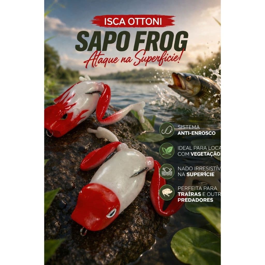 Sapo Popper Anti Enrosco Isca Artificial de Superfície  para Pesca de Traíra e Tucunaré e Black Bass kit com 2 sapos