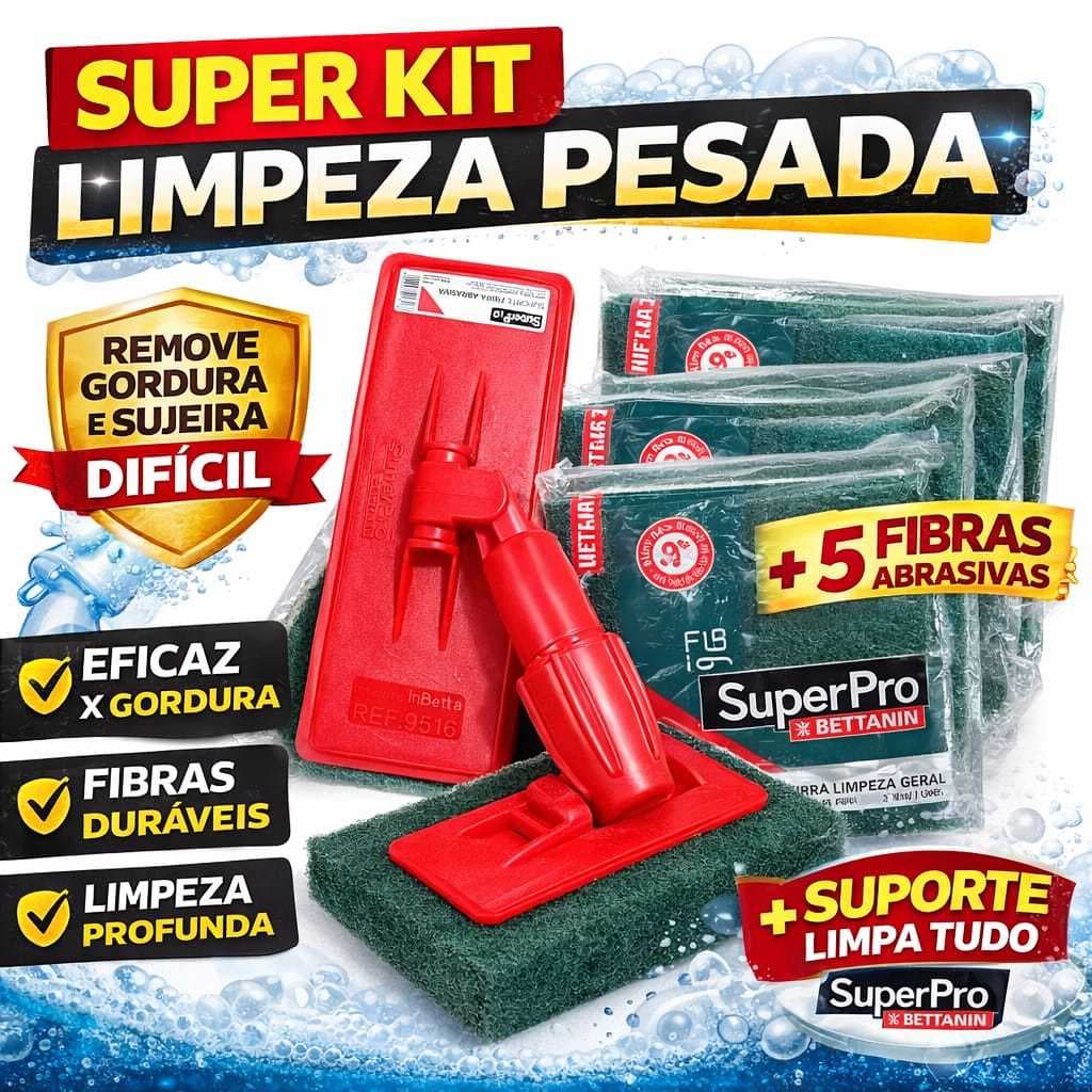 Kit Limpeza Profissional SuperPro + 5 Fibras Abrasivas Multiuso Pesado