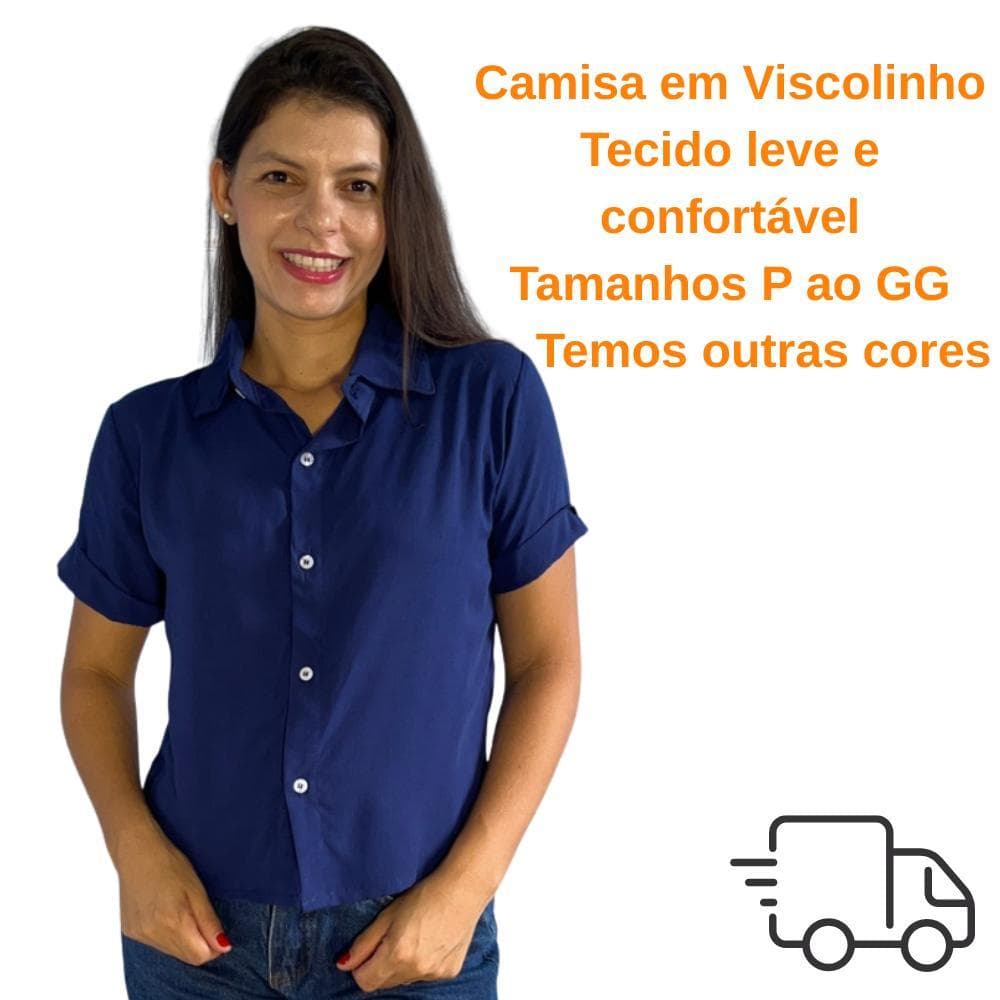 Camisa Feminina Casual Manga Curta Solta Fresquinha Dia a Dia Versátil Blusa Gola Colarinho Azul Trabalho Camiseta