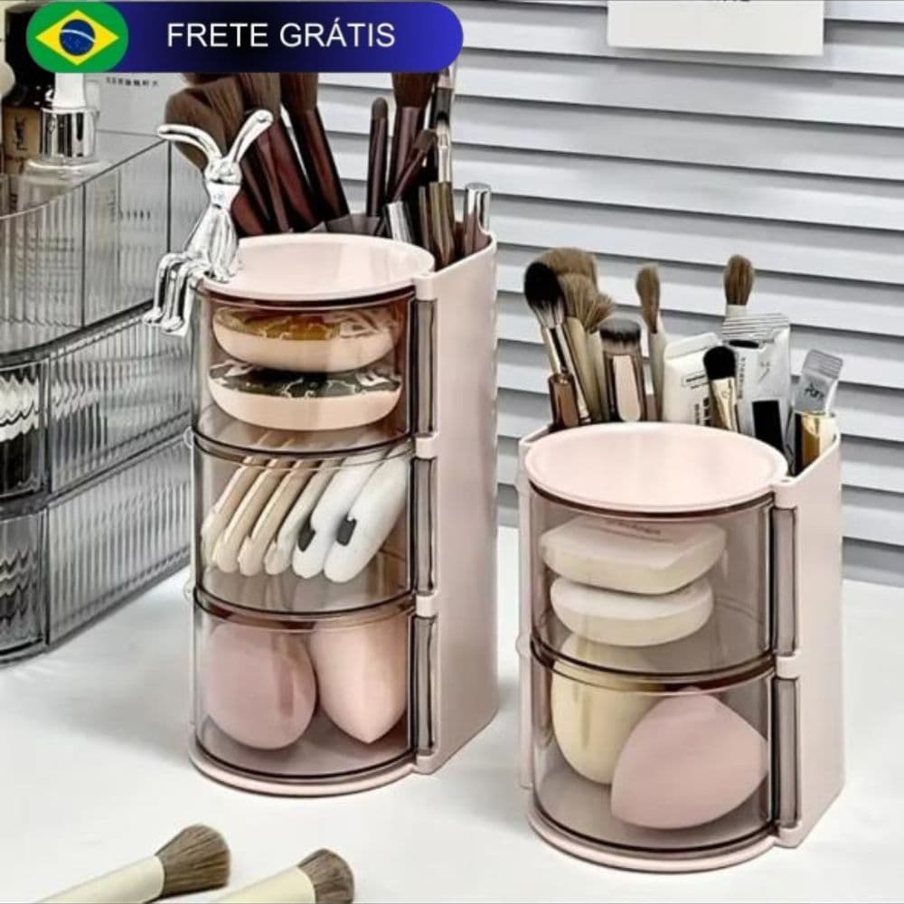 Organizador Multifuncional de Maquiagem Giratório 3 Andares para Pincéis e Joias