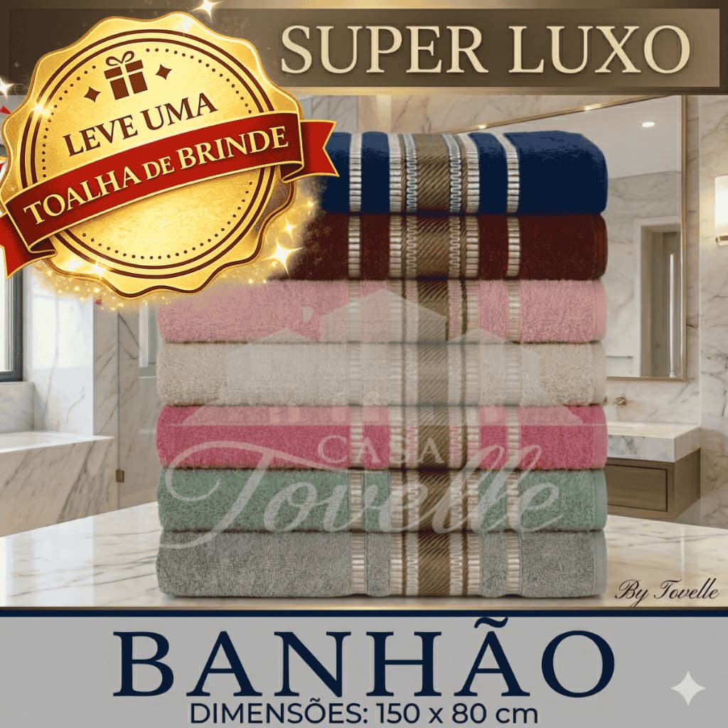 Jogo 5 Peças Toalha de Banho Toalha Banho Banhão 100% Algodão Grossa 500g/m² Felpuda 150x80  Premium Luxo