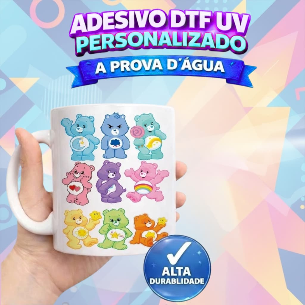ADESIVOS DTF IMPRESSÃO UV 7,5CM URSINHOS CARINHOSOS A PROVA D' ÁGUA COPOS GARRAFAS CANECAS