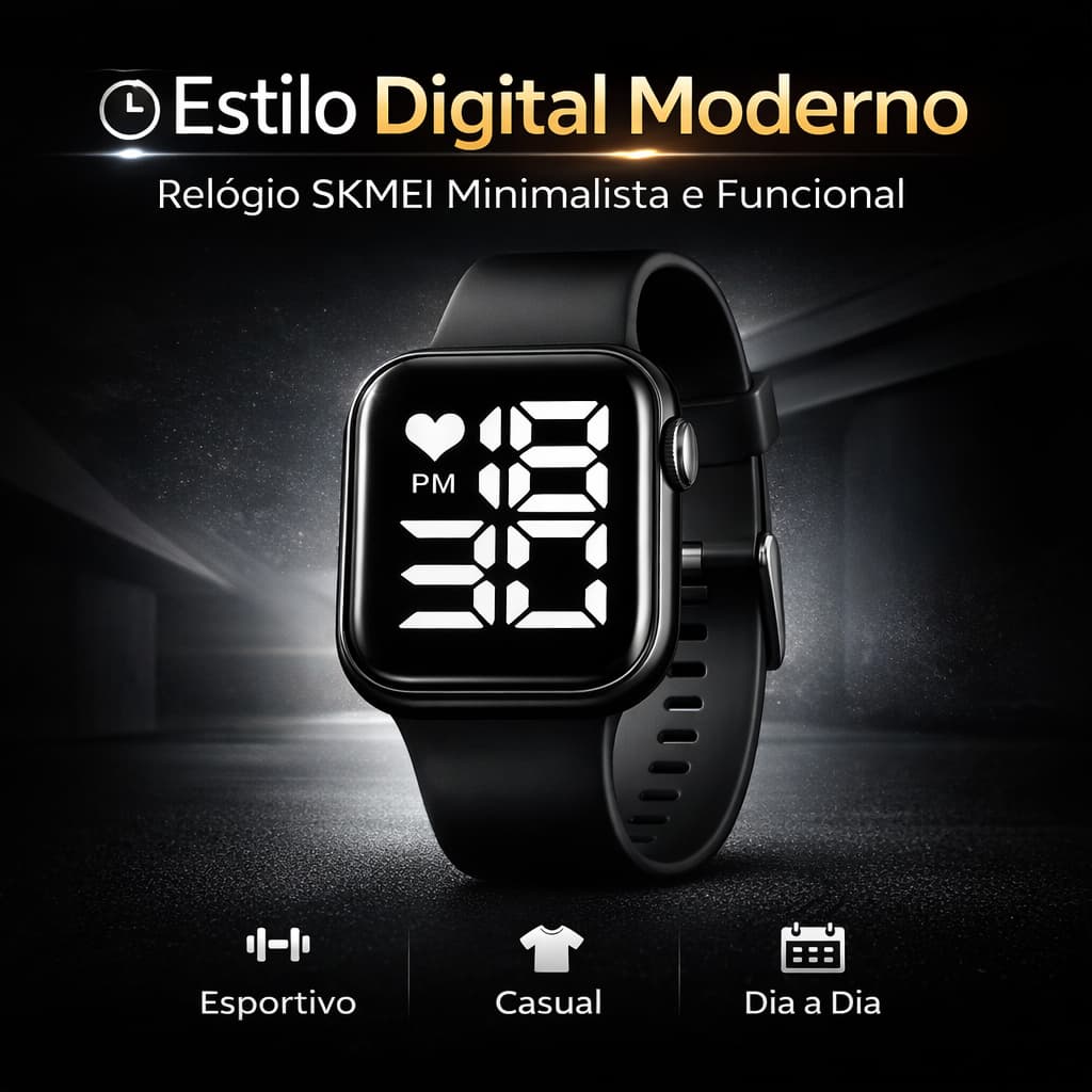 Relógio Digital SKMEI Masculino Esportivo LED Resistente à Água Preto Cronômetro Alarme Original