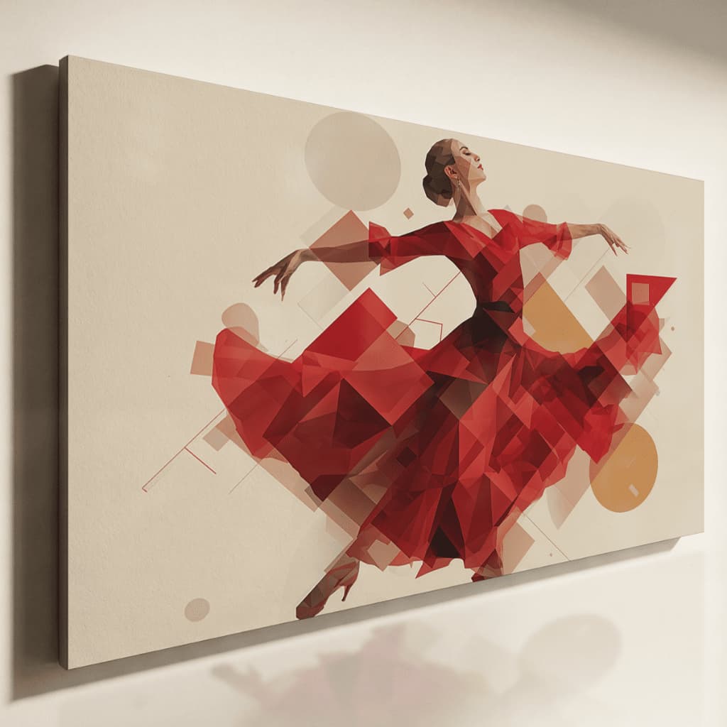 Quadro Decorativo Bailarina Abstrata Vermelha Arte Moderna Elegante Sala Horizontal