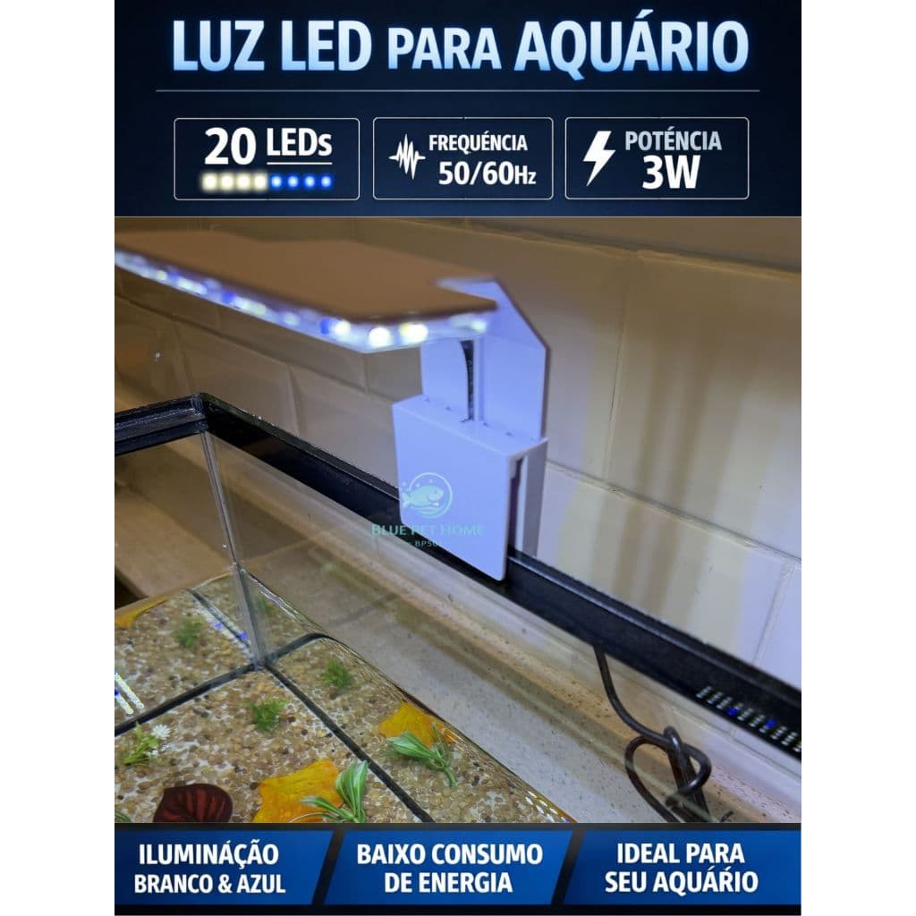 Luminária Para Aquário de 20 a 40 cm Branca 3W