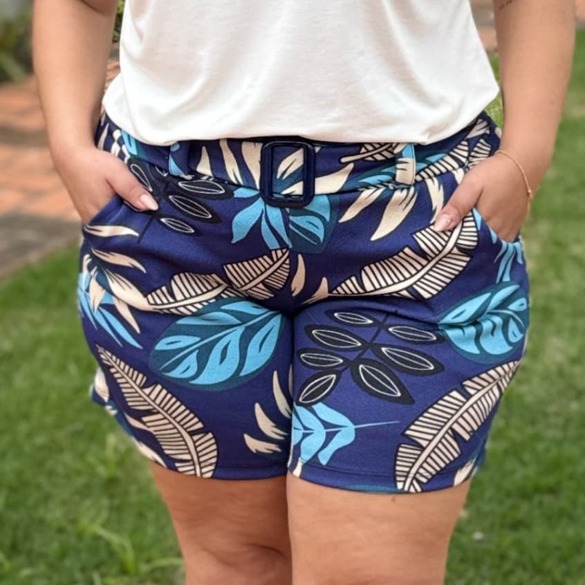 Shorts Plus Size Estampado Malha Crepe