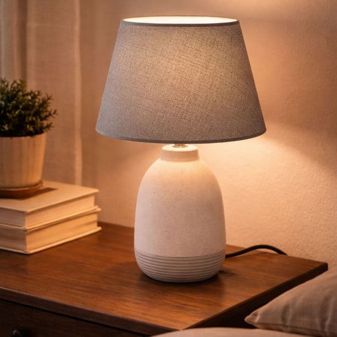 Abajur Luminaria Cerâmica Com Cúpula Quarto Decoração Cinza/Nude