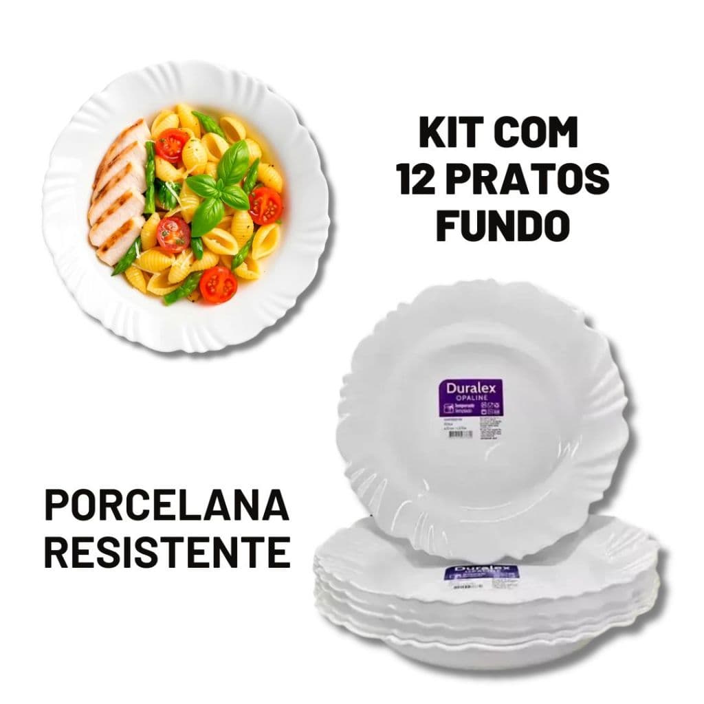 Jogo Kit 12 Pratos Fundo Duralex Pétala Sopa Vidro Resistente Nadir Figueiredo Almoço Jantar