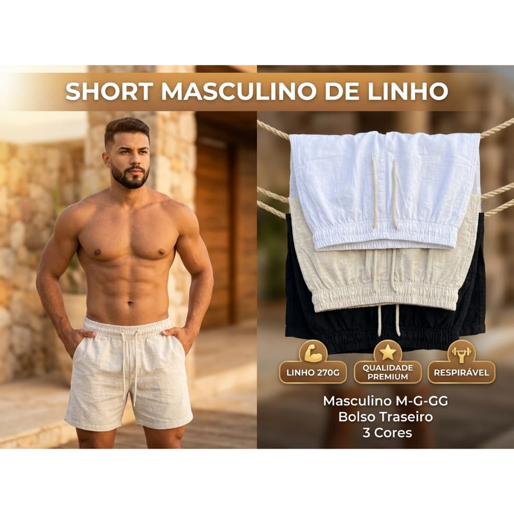 Short Linho Bermuda Masculina Estilo Urbano Cadarço casual verao praia short masculino