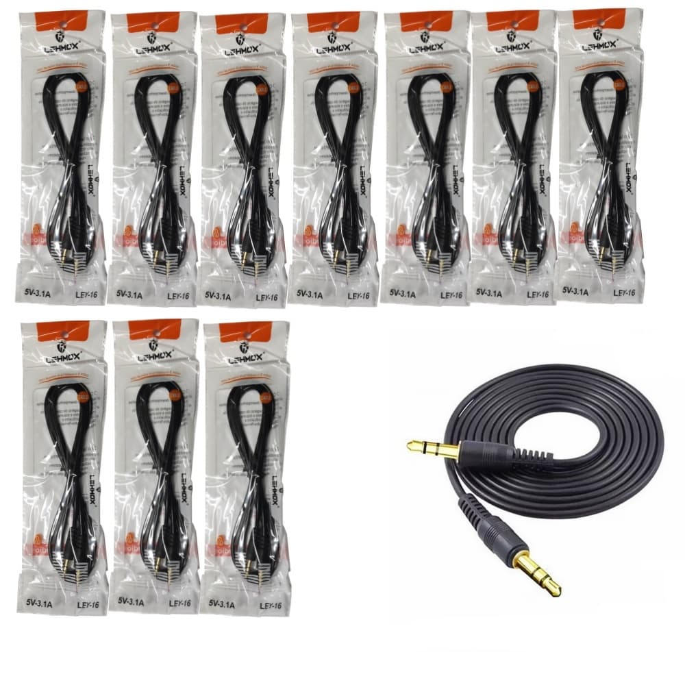 Kit com 5 / 10 Cabo Áudio Auxiliar P2 X P2 Macho 3.5mm Estéreo Para Carro Som Fone Smartphone Pc
