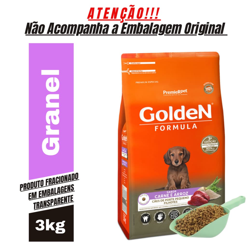 Ração Para Cachorro PremieR Pet Golden Filhotes Raças Pequenas Carne e Arroz 3 Kg - Ração Cachorro