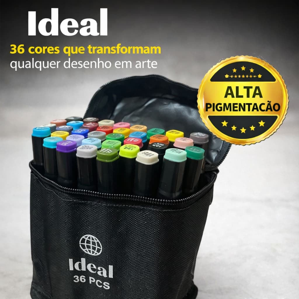 Estojo Canetas Coloridas Hidrográficas 36 Cores Ponta Média Alta Pigmentação Desenho Pintura Arte Escolar Profissional