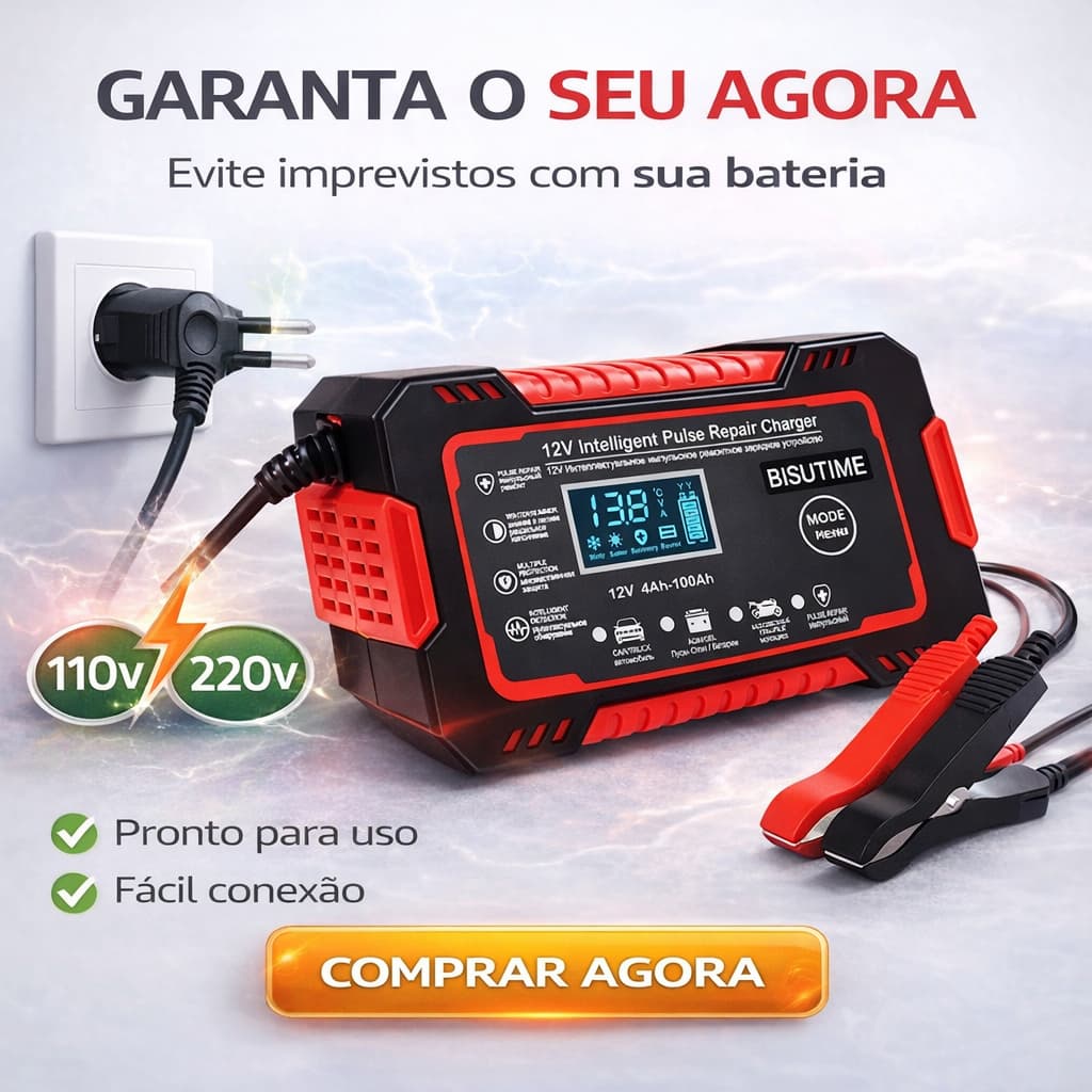 Carregador de Bateria 12V 6A Inteligente Bivolt LCD Reparo Pulso Carro Moto Automático
