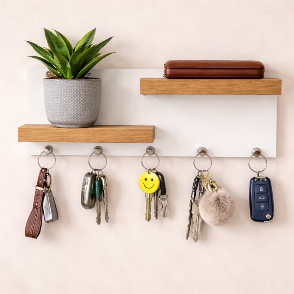 Porta Chaves de Parede em MDF com 2 Prateleiras– Organizador Decorativo