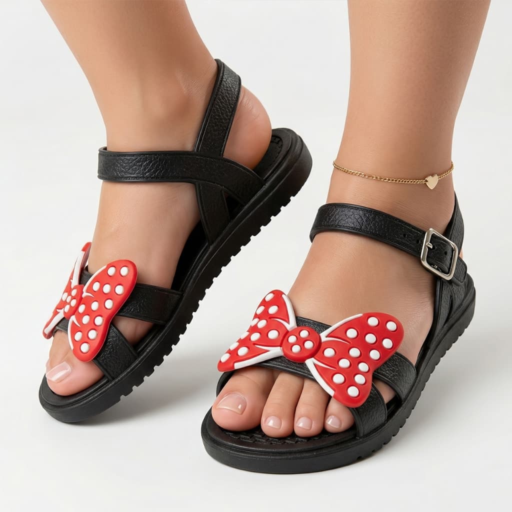 sandália infantil menina Fivela Laço Escolar Papete Antiderrapante Leve Confortável Minni Delicada