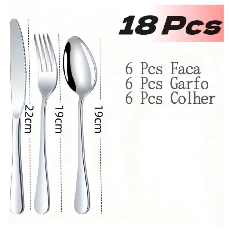 Kit (18)Talheres Nicobem Premium - (6)Facas, (6)Garfos e(6) Colheres de Mesa (Aço Inox)