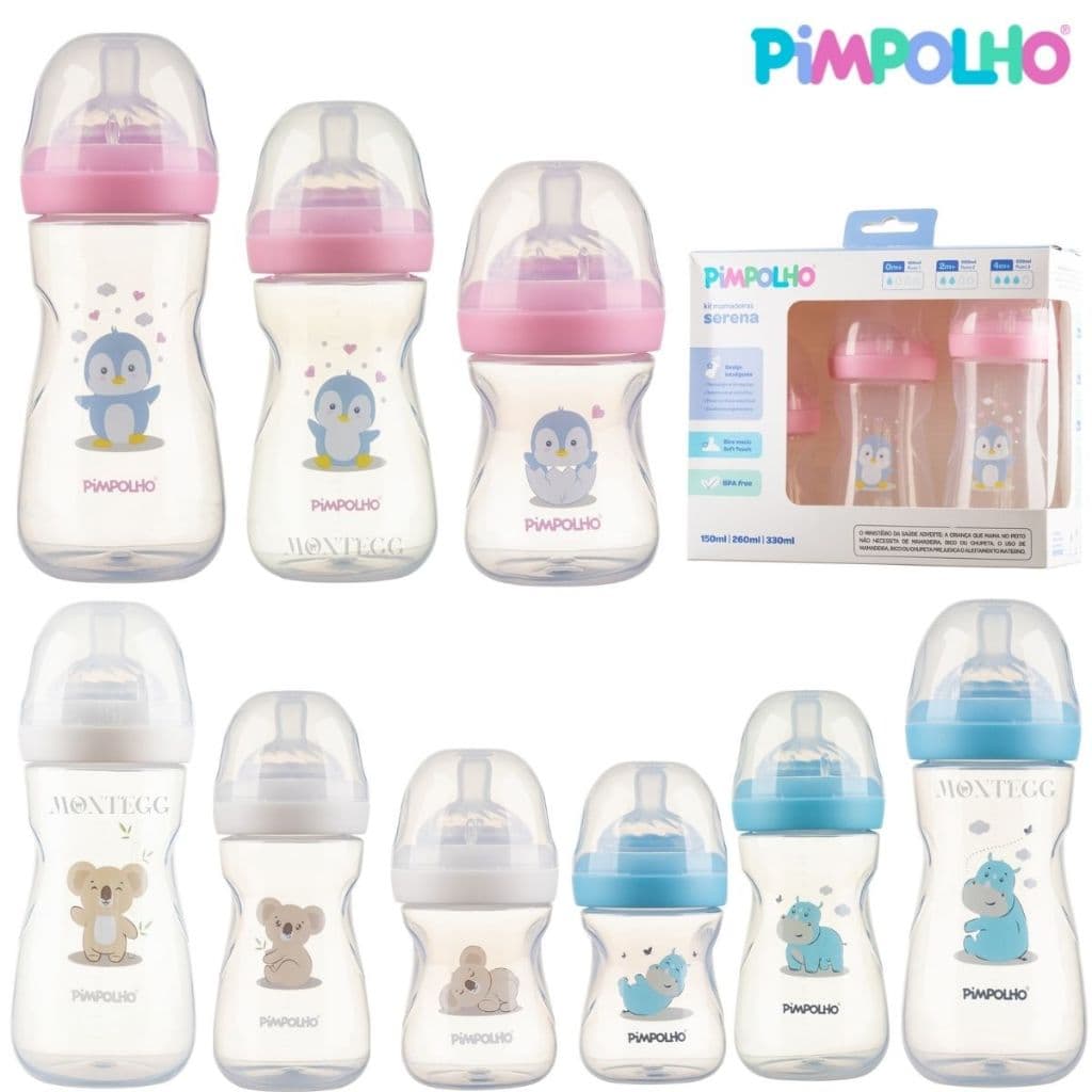 Kit 3 Mamadeiras Pimpolho Serena Anticólica e Antirrefluxo 150ml 260ml 330ml Mamadeira Bebe
