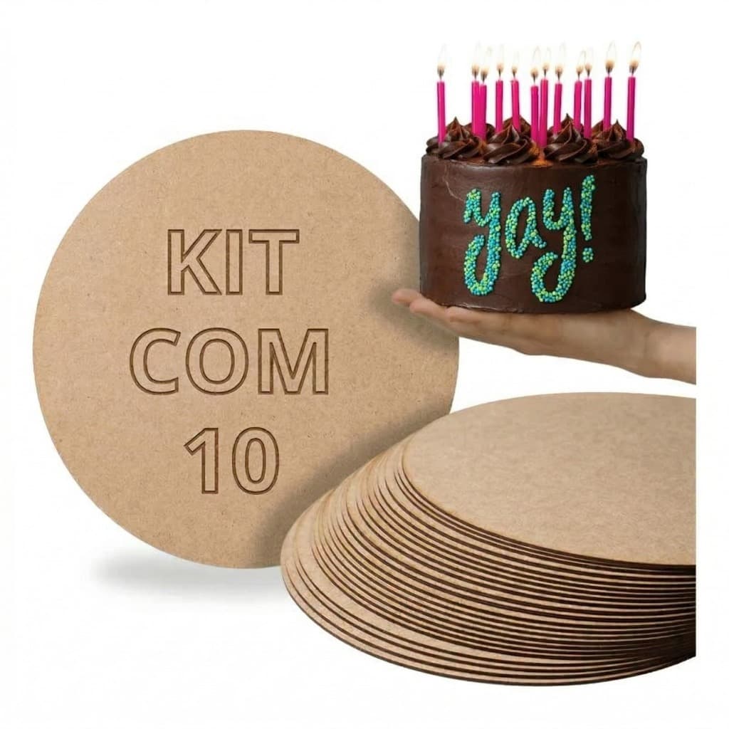 Kit 10 Cake Board com Logo MDF a laser natural 3mm Confeitaria Tabuleiro bolo