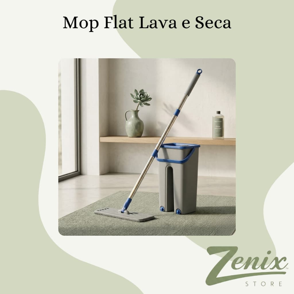 Kit Rodo Mop Flat E Balde Lava E Seca 5 Litros Com 2 Refis Microfibra Resistente