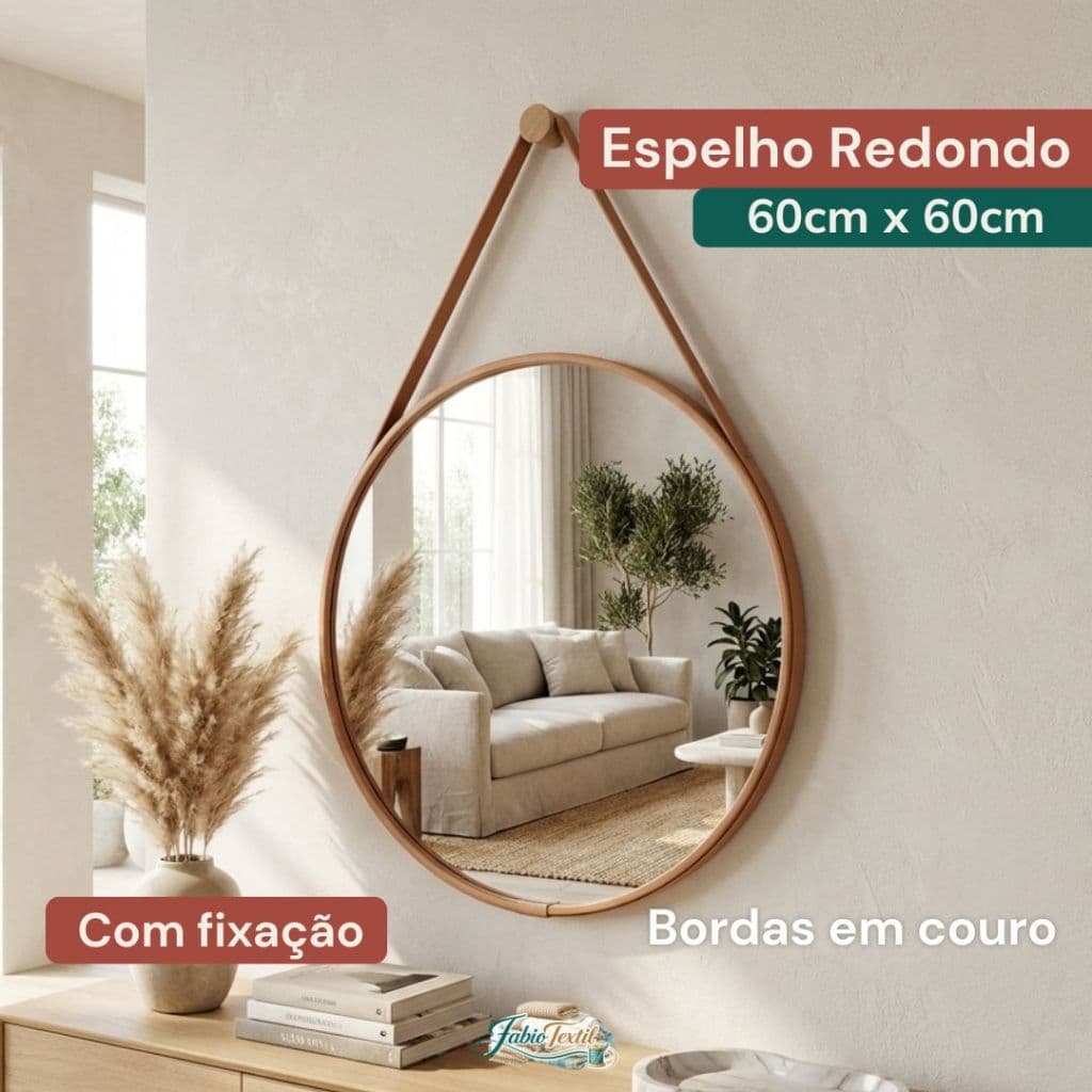 Espelho Redondo 60x60cm Decorativo Luxo Para Sala Quarto E Banheiro