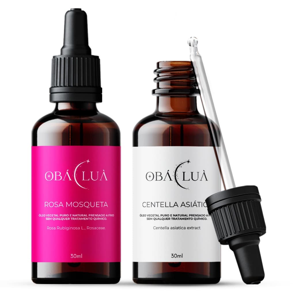 Kit Pele Perfeita OBÁ LUÀ Rosa Mosqueta Rubiginosa e Centella Asiática - Óleos Vegetais Puros - Uso Facial e Corporal