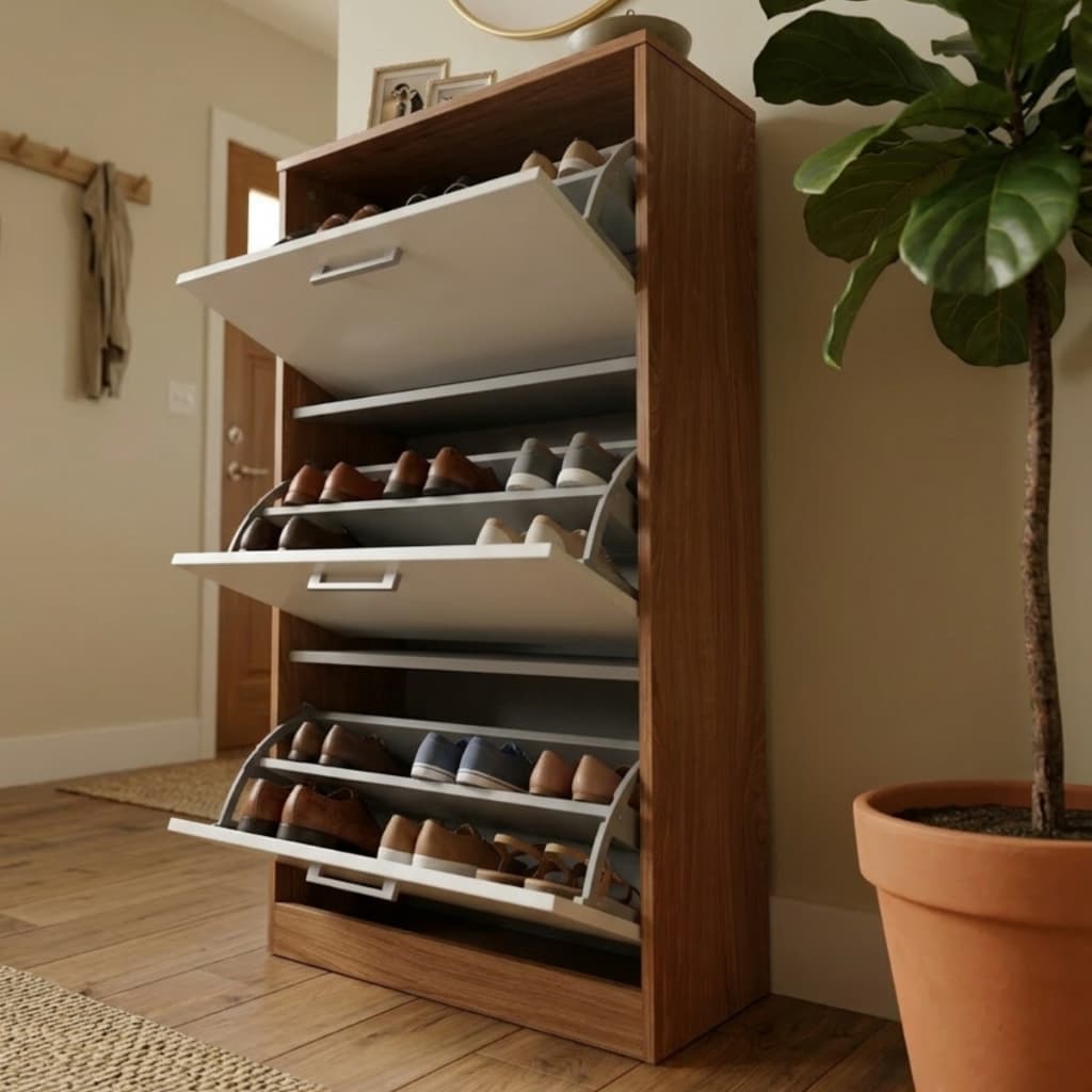 Sapateria Off White 3 Portas Basculante Organizador Moderna para Hall Quarto Compacta