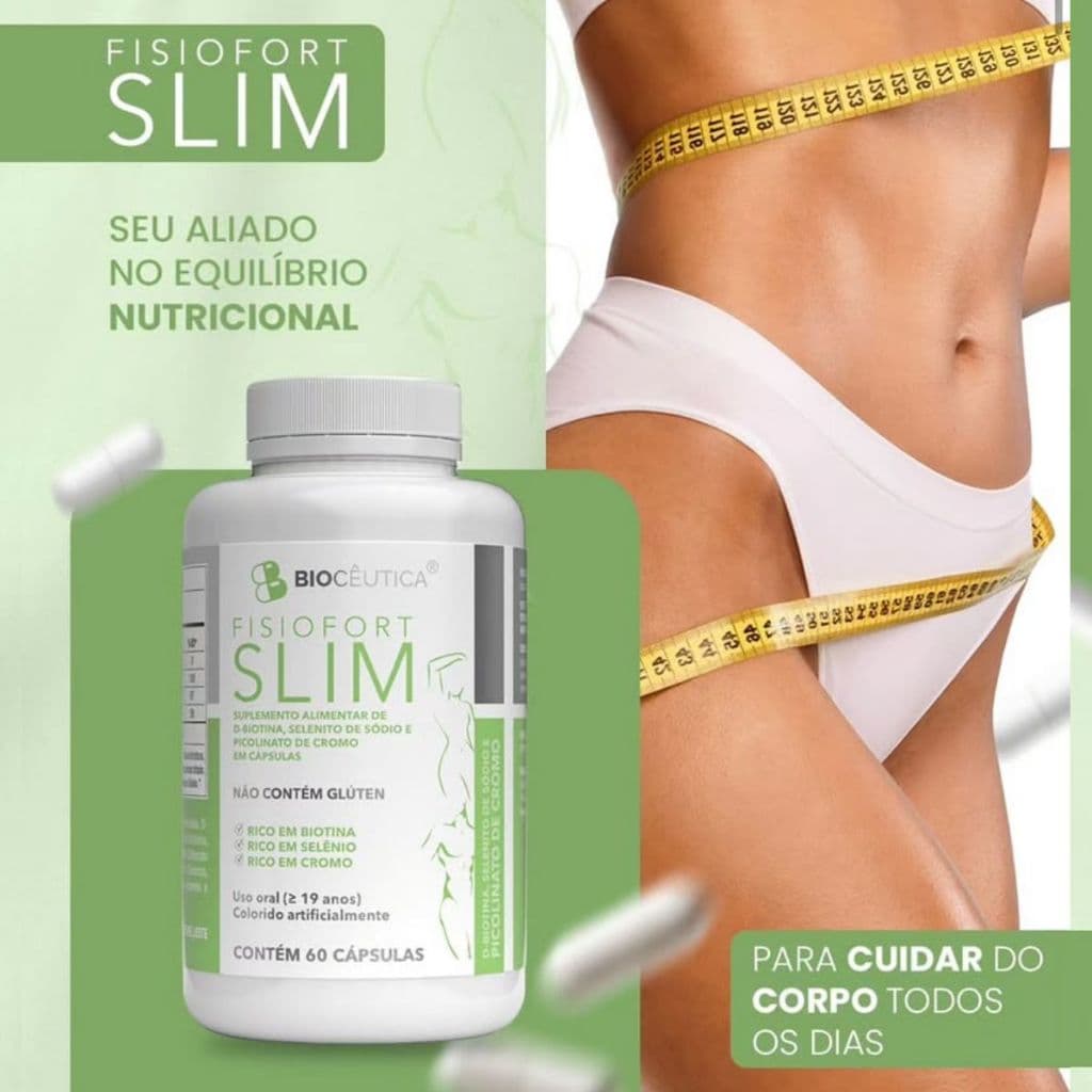 Suplemento Alimentar 60 Capsulas Fisiofort Slim Biocêutica Rico em Biotina Selênio e Cromo