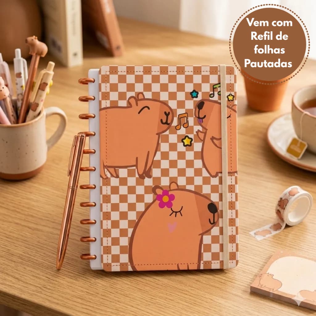 Caderno inteligente capivara Fofo  Grande A4 Capa Dura Com Discos com refil com 50 folhas pautadas caderno universitário