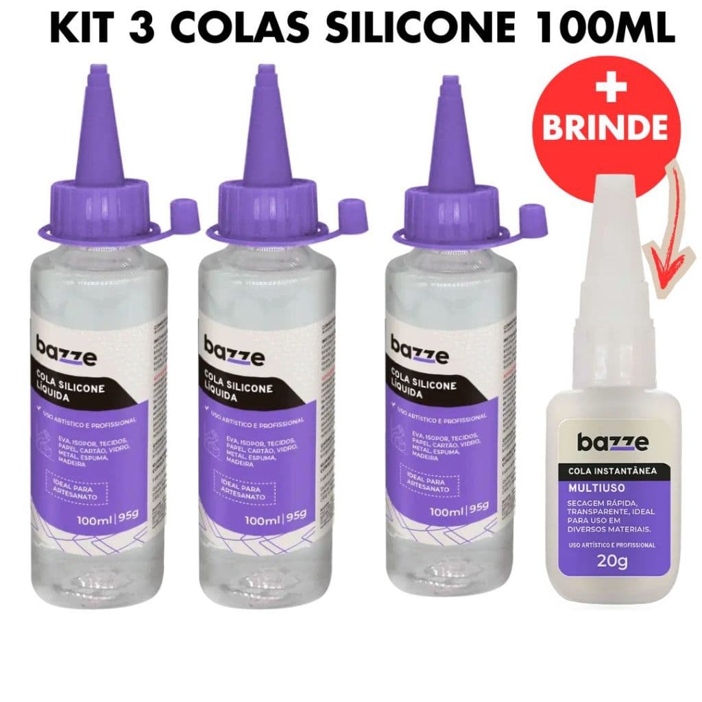 Kit 3 Cola Do Artesão Silicone Líquida 100ml  Secagem Rápida Cola Para Tecido Pano Eva Madeira + BRINDE