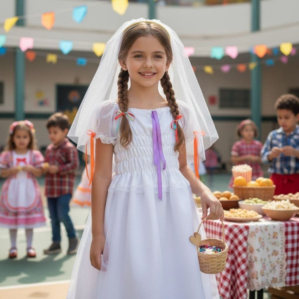Vestido Noiva Junino Infantil Noivinha Festa Junina Caipira