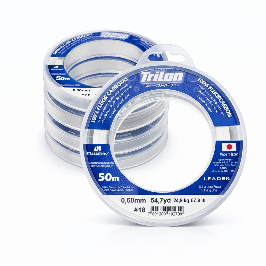 Linha De Pesca Mazzaferro Trilon 100% FluorCarbono 0.60mm 25kg Baixa Mémoria Transparente | Espessuras A Escolher