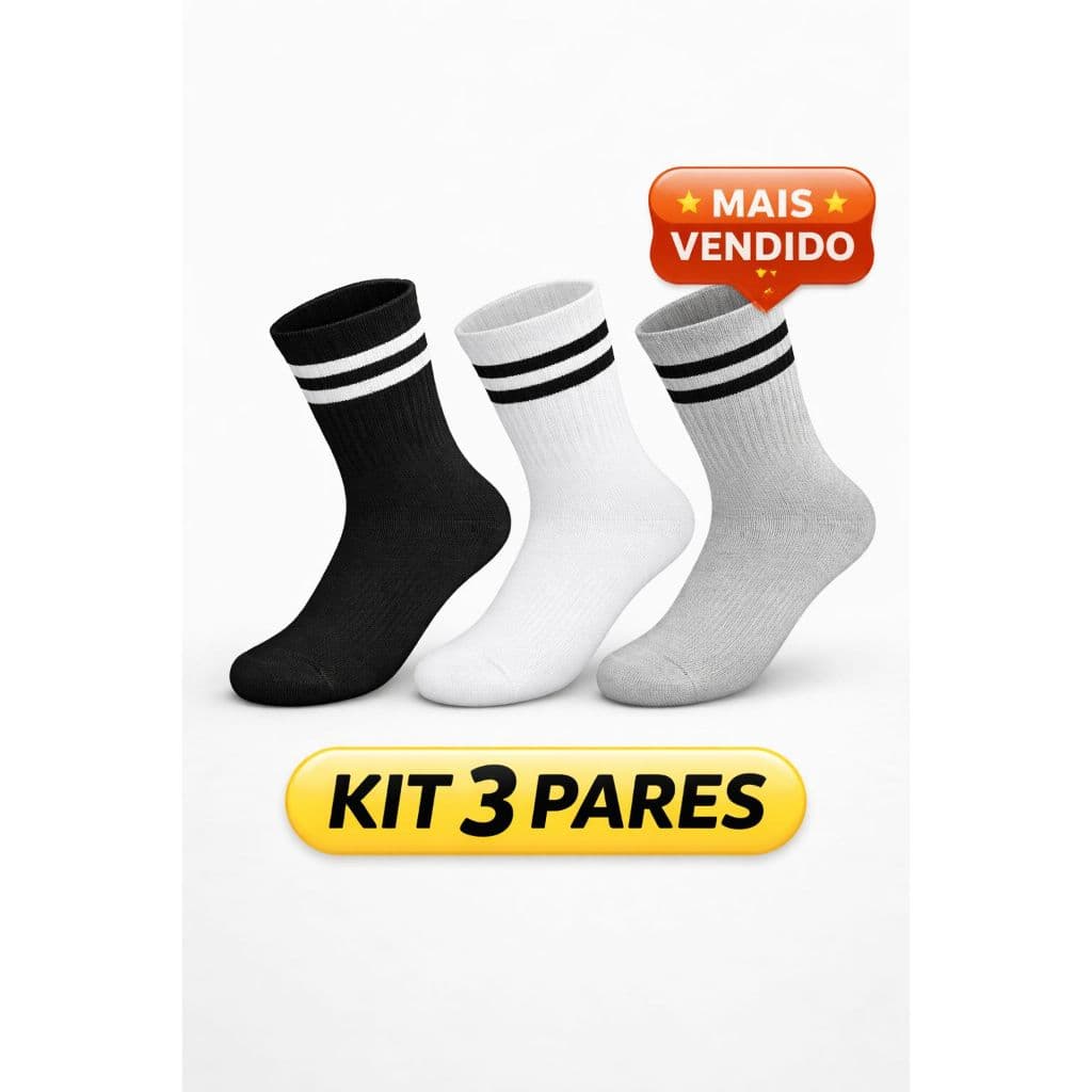 Kit 3 Pares Meia Cano Alto Algodão Macio Conforto Premium