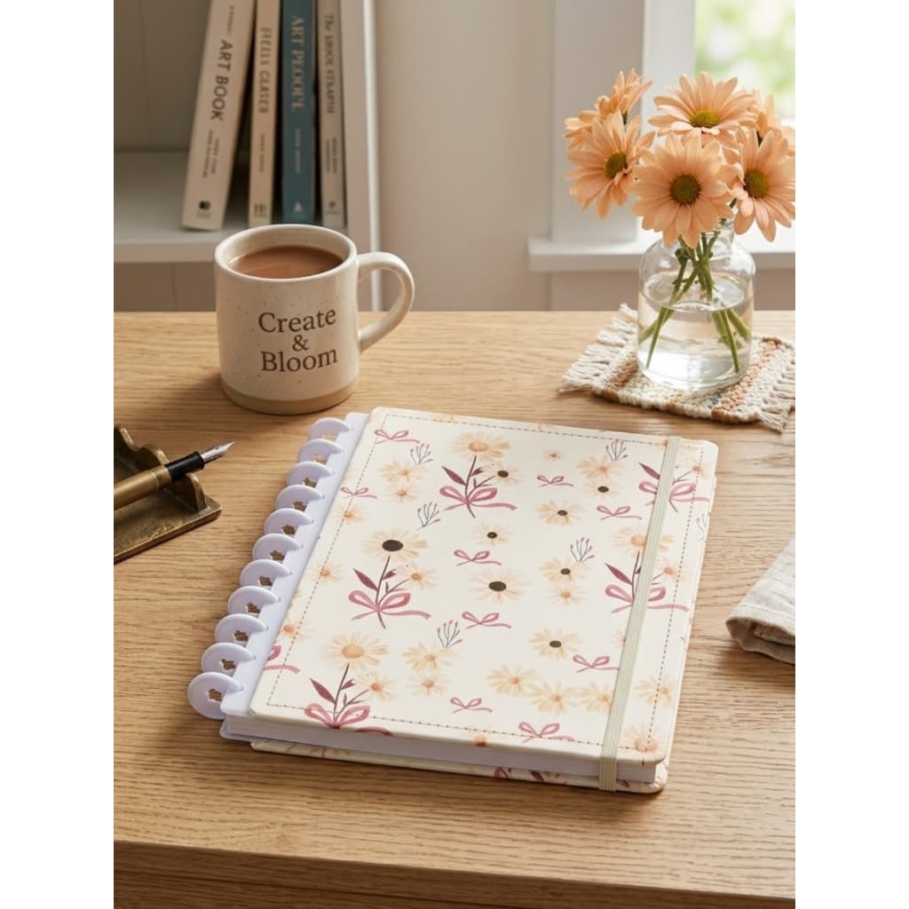 Caderno Inteligente A4 Folhas Reposicionaveis Capa Dura Floral Organizador Anotacoes Elastico